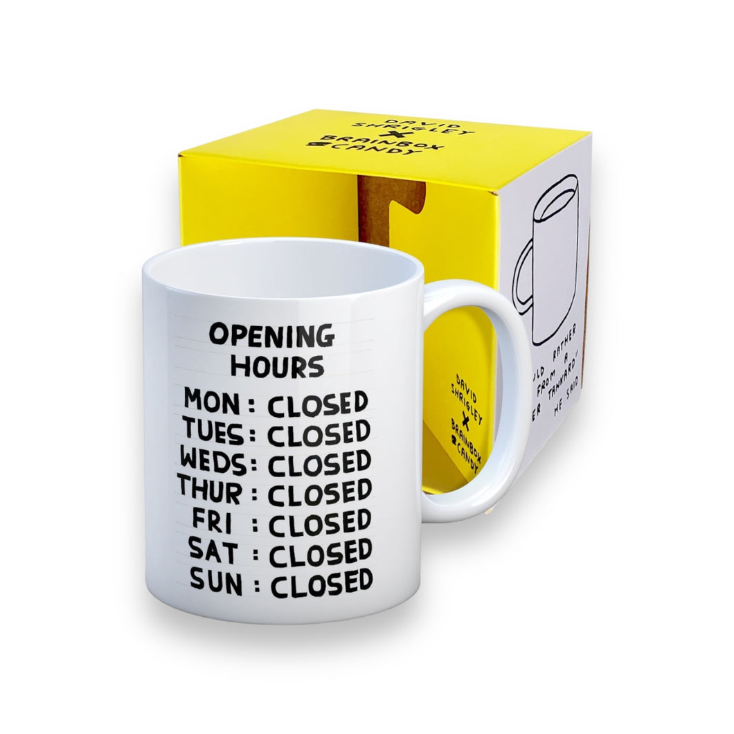 David Shrigley - Opening Hours - Fully Breakable Ceramic Mug
