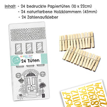 Lade das Bild in den Galerie-Viewer, 24 bedruckte Adventskalender Tüten – Häuser zum Ausmalen