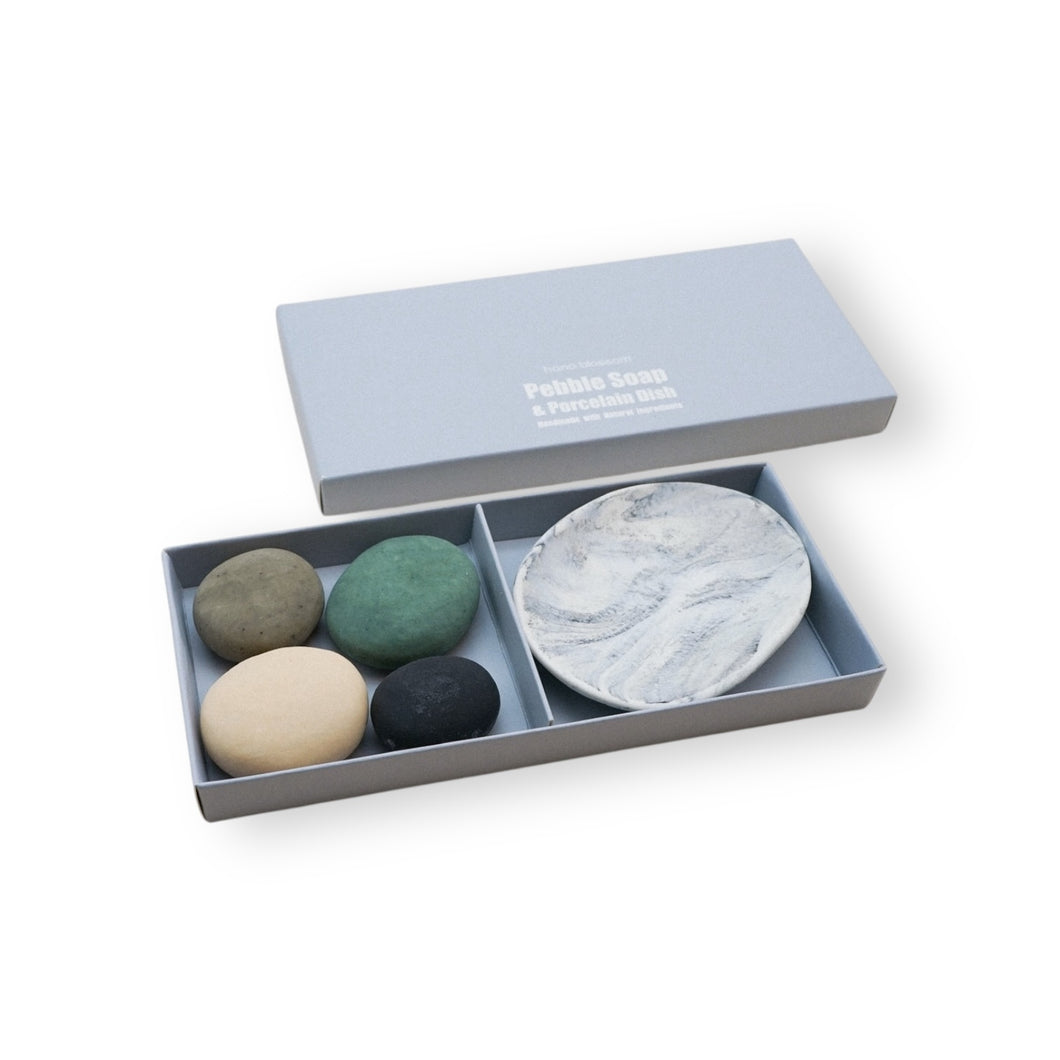 4 Pebble Soaps with Porcelain Dish Set - Hana Blossom