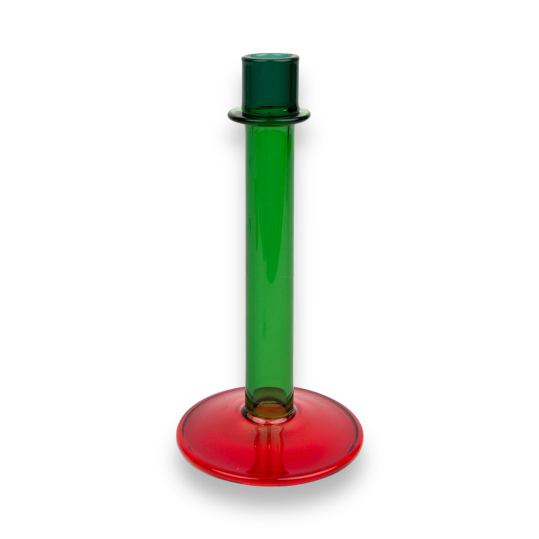 Glass Candle Holder - Tall Red & Green
