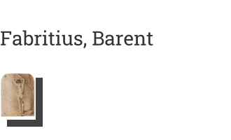 Postkarte von Fabritius, Barent: Stehender männlicher Rückenakt, an ein Gerüst gelehnt